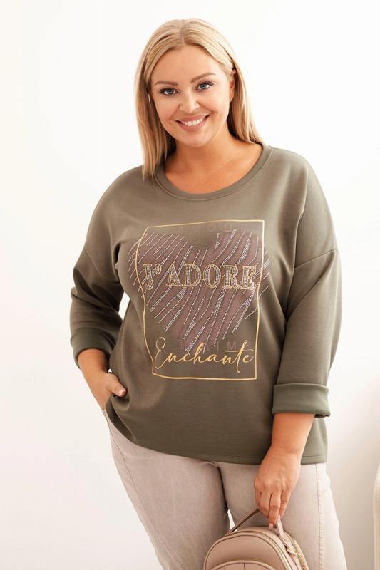 Kesi Dámská mikina Plus Size 21771 s potiskem Barva: Zelená, Velikost: UNI