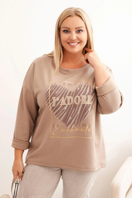 Kesi Dámská mikina Plus Size 21771 s potiskem Barva: Béžová, Velikost: UNI