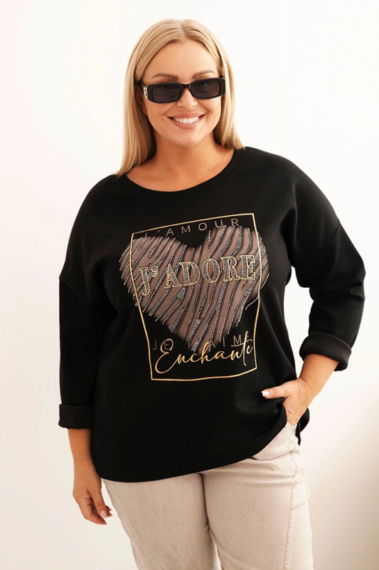 Kesi Dámská mikina Plus Size 21771 s potiskem Barva: Černá, Velikost: UNI