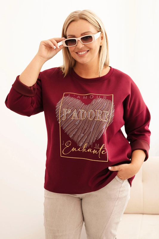 Kesi Dámská mikina Plus Size 21771 s potiskem Barva: Bordó, Velikost: UNI