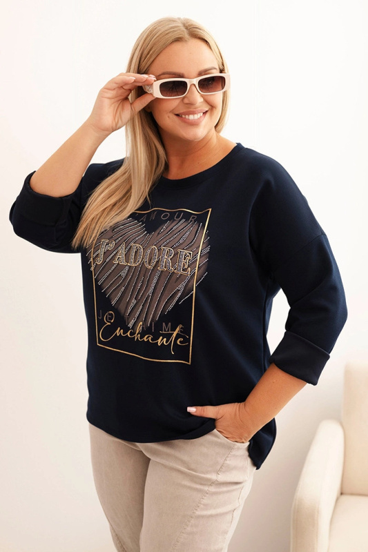 Kesi Dámská mikina Plus Size 21771 s potiskem Barva: Modrá - tmavě, Velikost: UNI