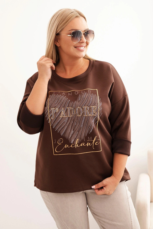 Kesi Dámská mikina Plus Size 21771 s potiskem Barva: Hnědá, Velikost: UNI