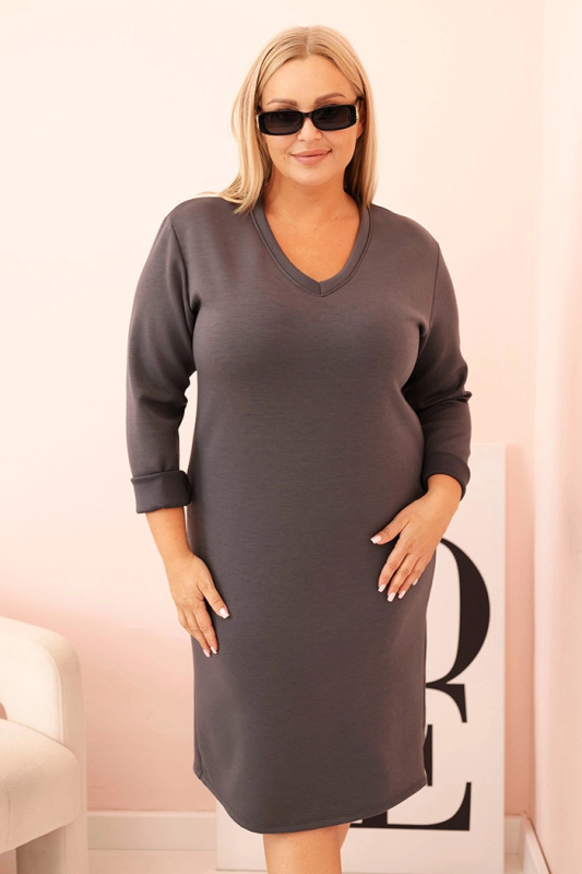 Kesi Dámské šaty Plus Size 21548 s výstřihem do V Barva: Šedá - tmavě, Velikost: UNI