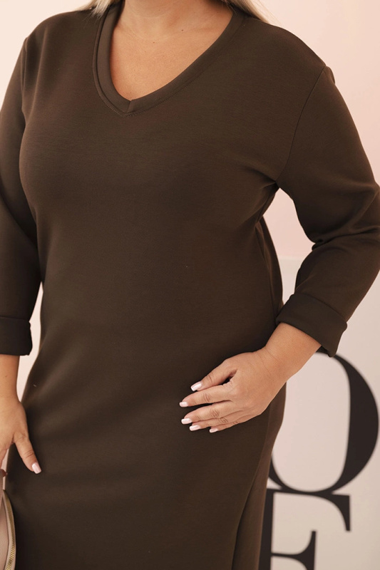 Kesi Dámské šaty Plus Size 21548 s výstřihem do V Barva: Hnědá, Velikost: UNI