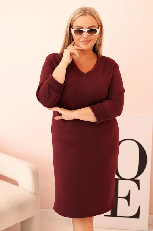 Kesi Dámské šaty Plus Size 21548 s výstřihem do V Barva: Bordó, Velikost: UNI