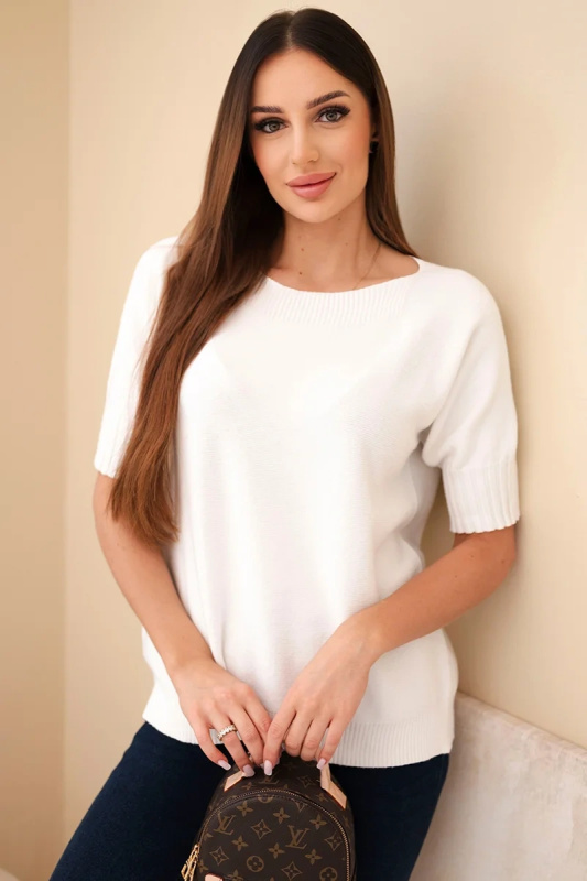 Dámský svetr z viskózy s krátkým rukávem ecru UNI