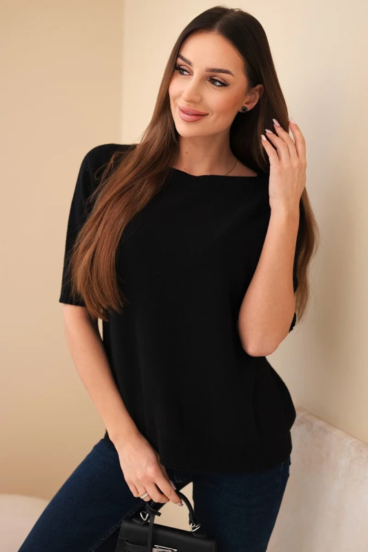 Dámský svetr z viskózy s krátkým rukávem černý UNI