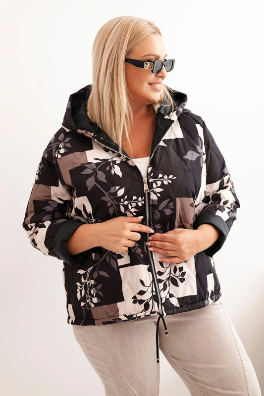 Dámská bunda Plus Size s kapucí a prodlouženým zadním dílem černá UNI