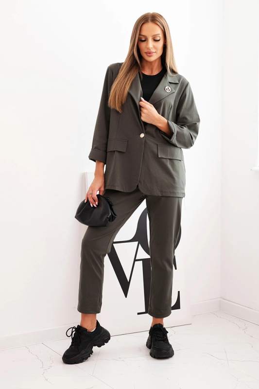 Dámský komplet Punto elegantní sako a kalhoty khaki UNI