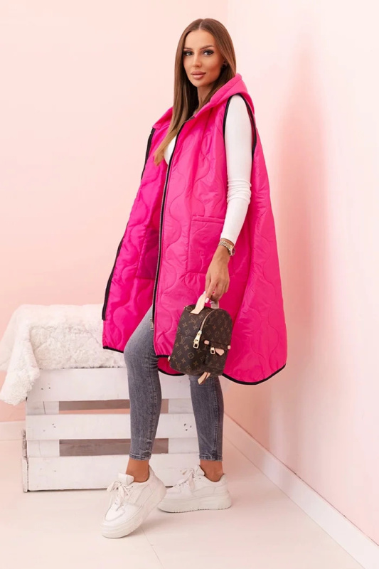Kesi Dámská prošívaná vesta Plus Size s kapucí na zip Janina Barva: Růžová, Velikost: UNI