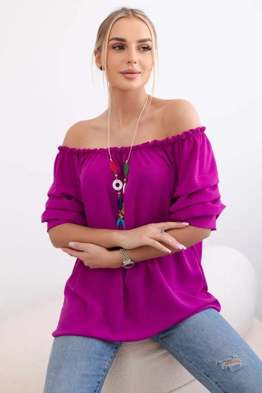 Kesi Španělská halenka Kylie s ozdobnými rukávy Barva: Fialová, Velikost: UNI