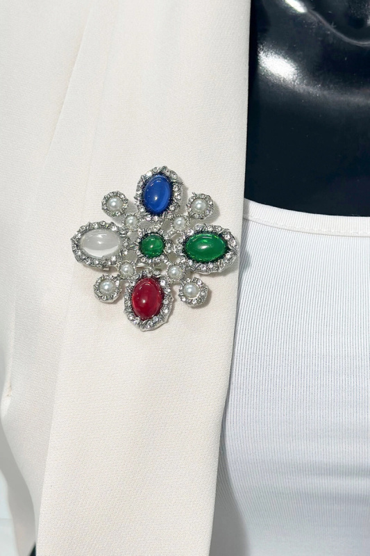 Brož Květina 2 stříbrná + vícebarevná UNI