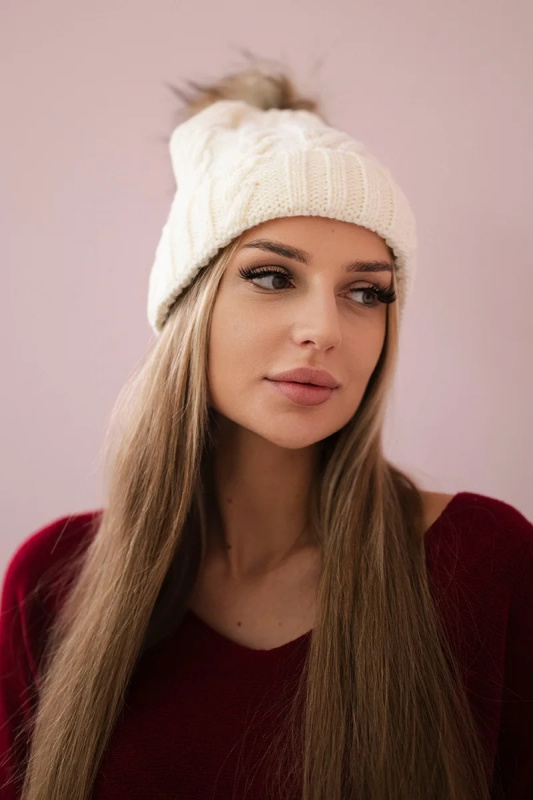 Fleecová kostkovaná čepice K226 ecru UNI