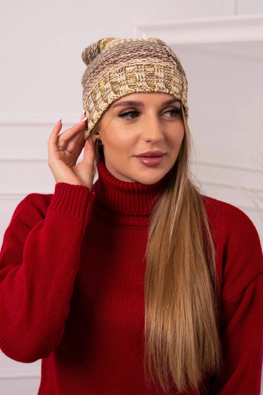 Monika fleecová čepice K256 hnědá+žlutá UNI