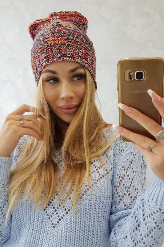 Fleecová čepice Klaudia K255 oranžová+červená UNI