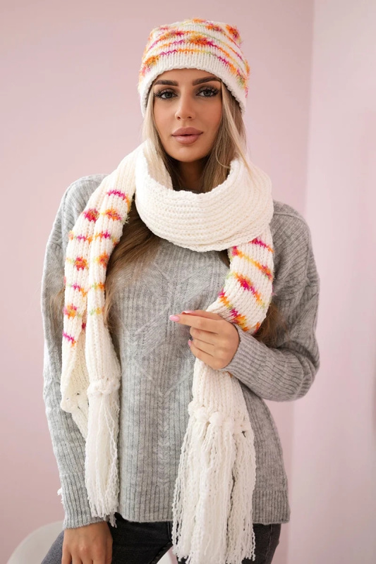 Dámská souprava se šátkem Anika K304 ecru+orange UNI