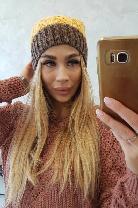 Bibiana fleecová čepice K264 mocca+yellow UNI