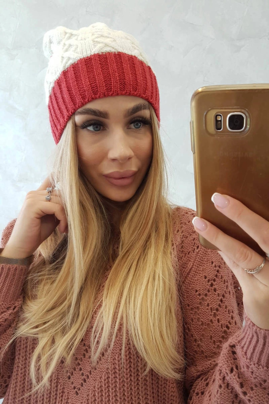 Fleecová čepice Bibiana K264 burgundy+ecru UNI