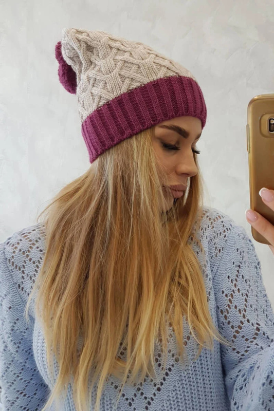 Bibiana fleecová čepice K264 tmavě fialová+světle béžová UNI
