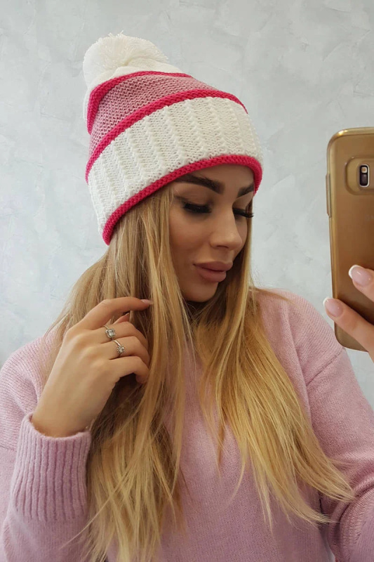 Kinga dámská čepice K297 bílá+růžová neon+tmavě růžová UNI