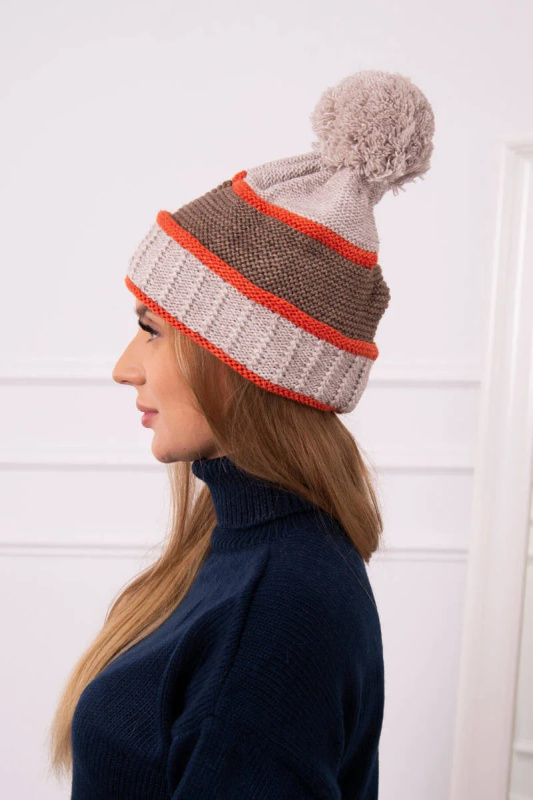 Dámská čepice Kinga K297 beige+mocca+red UNI