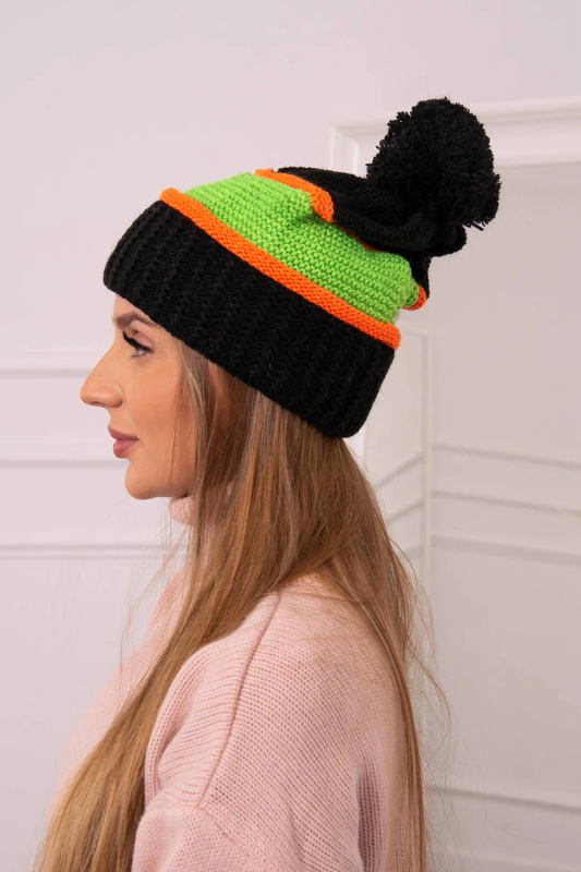 Kinga dámská čepice K297 černá+zelená neon+oranžová UNI