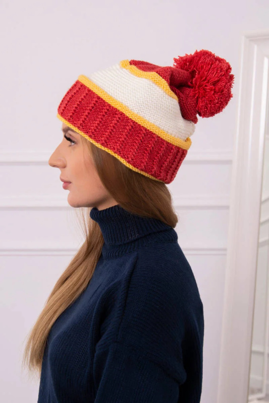 Dámská čepice Kinga K297 red+mustard+ecru UNI