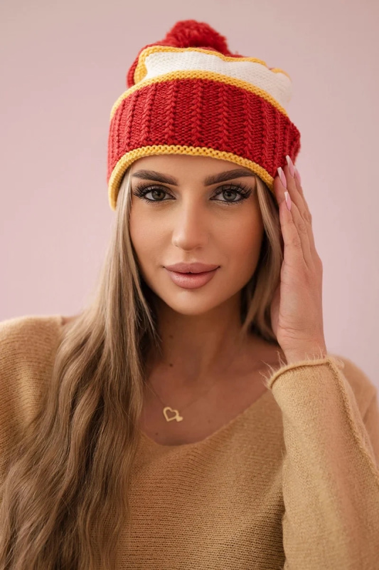 Dámská čepice Kinga K297 red+mustard+ecru UNI