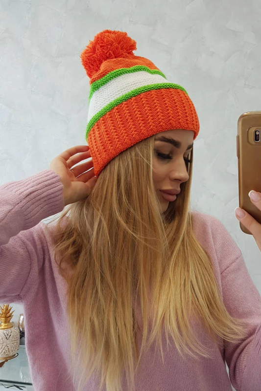 Kinga dámská čepice K297 oranžová+zelená neon+bílá UNI