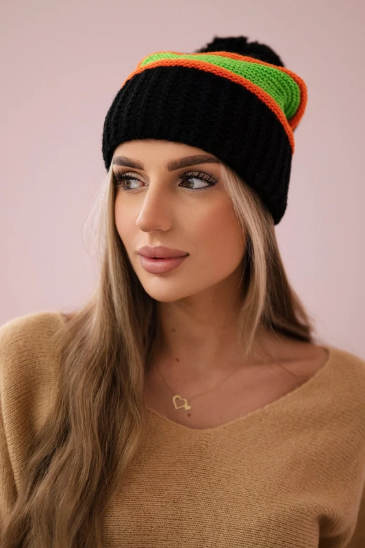 Dámská čepice Kinga K297 black+orange+green neon UNI