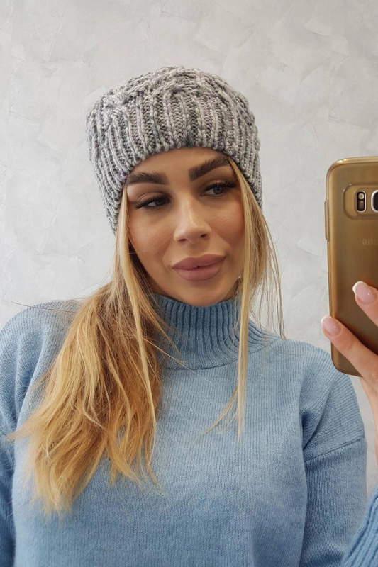 Fleecová čepice Adela K282 světle šedá+fialová UNI