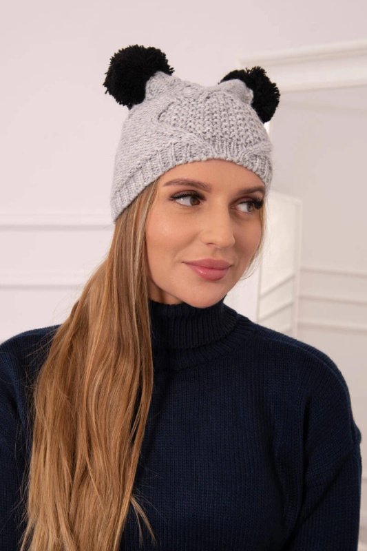 Fleecová čepice 2 bambulky K291 šedá UNI