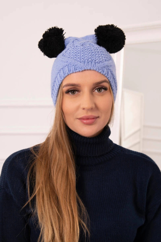 Fleecová čepice 2 bambulky K291 modrá UNI