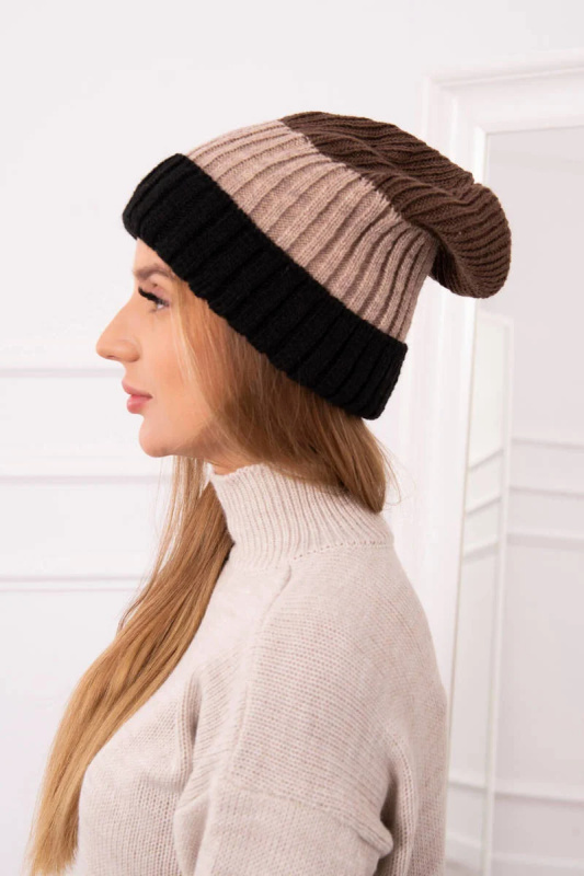 Bojana fleecová čepice K265 black+beige+cappuccino UNI