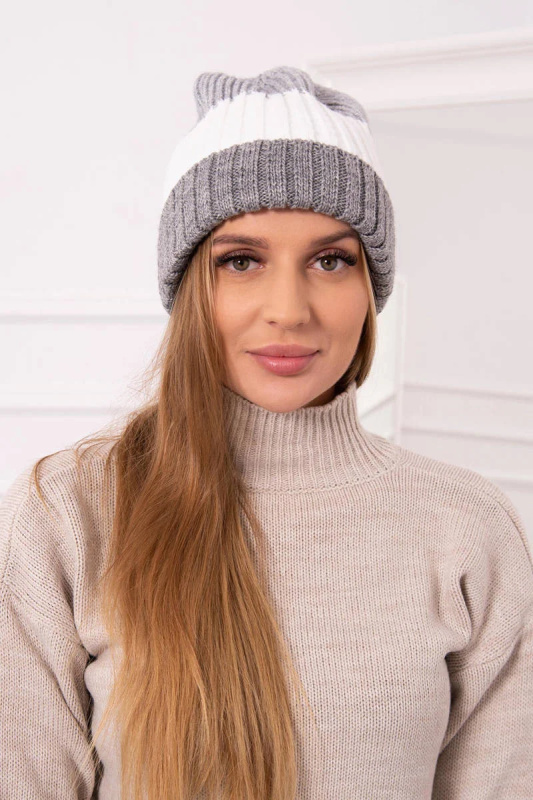 Fleecová čepice Bojana K265 šedá+bílá UNI