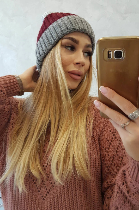 Fleecová čepice Bojana K265 tmavě šedá+ bordó+světle šedá UNI