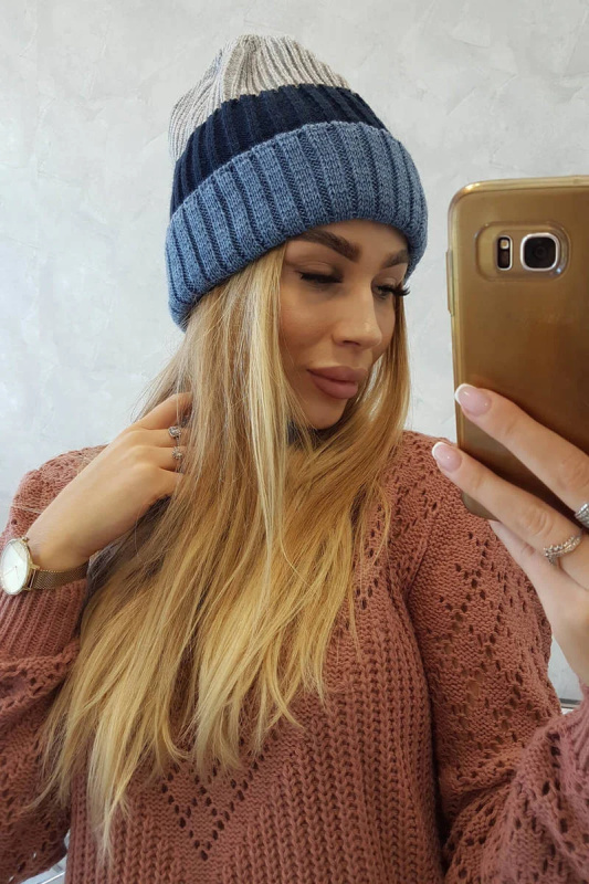 Fleecová čepice Bojana K265 denim+modrá+světle šedá UNI