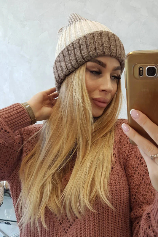 Fleecová čepice Bojana K265 tmavě béžová+ecru+světle béžová UNI