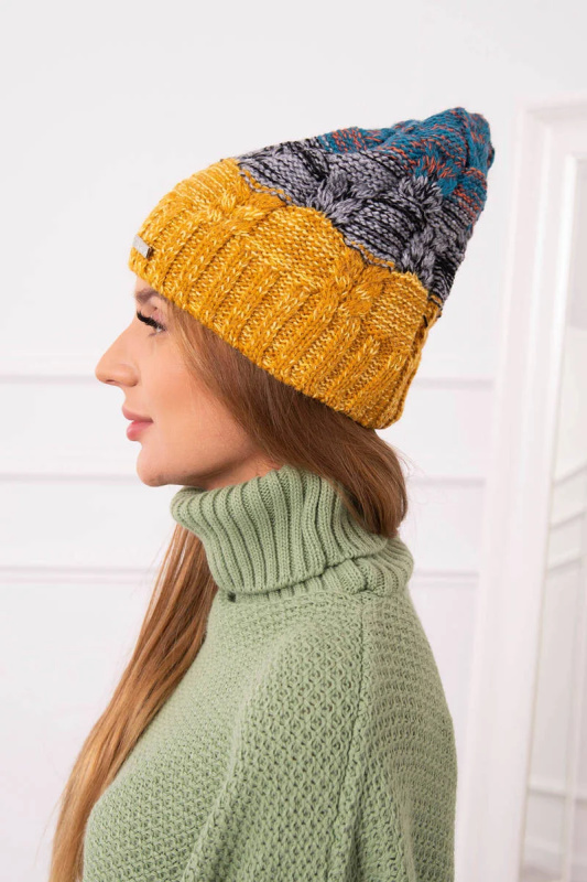 Fleecová čepice Dolores K303 mustard+black+sea UNI