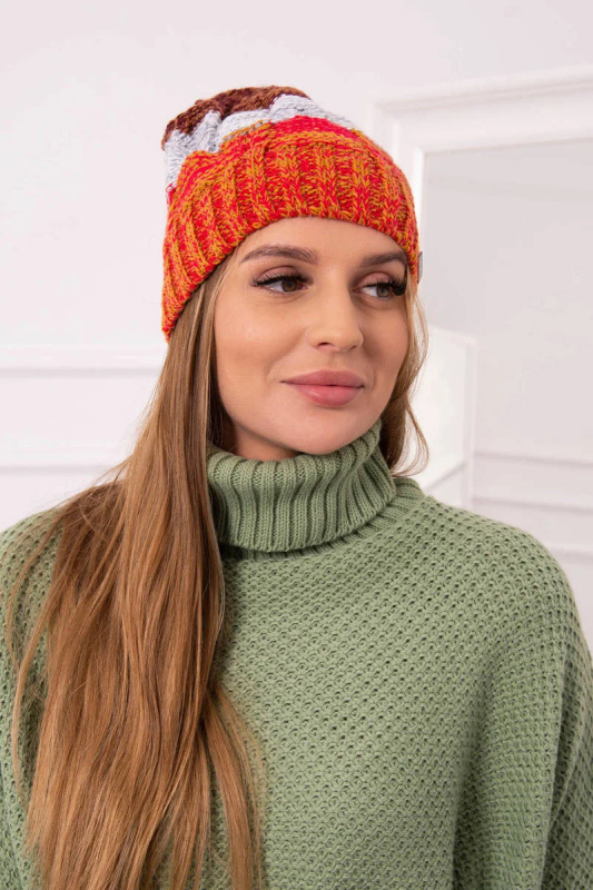 Fleecová čepice Dolores K303 červená+tmavě šedá+kamelová UNI
