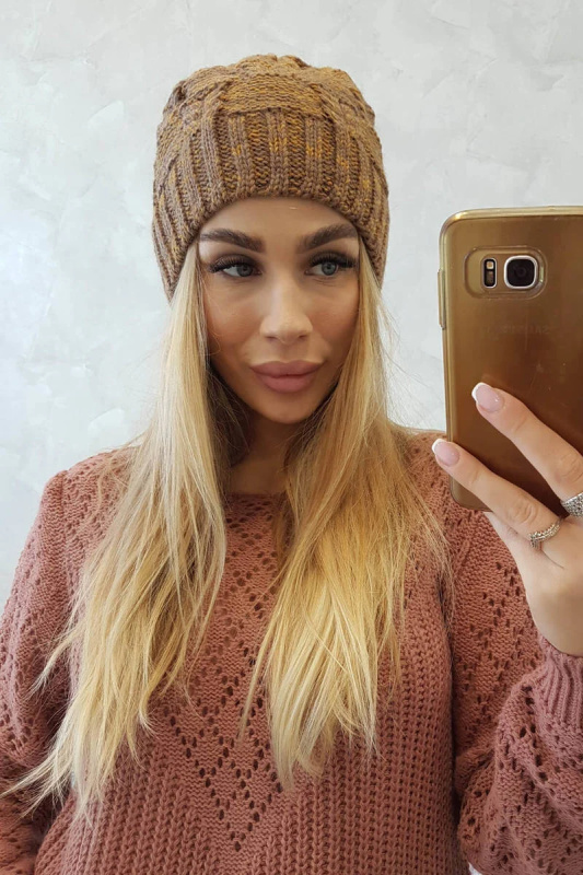 Fleecová čepice Dolores K303 hořčicová+hnědá UNI