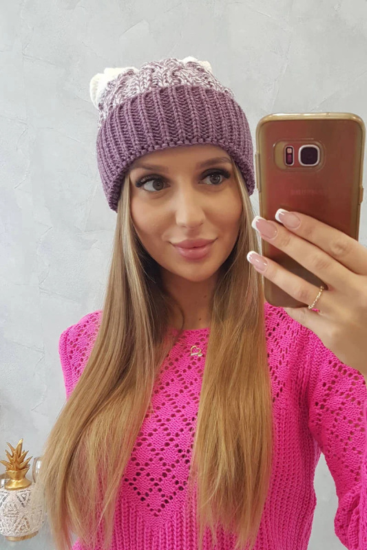 Dámská čepice s bambulí Abigail K326 fialová+bílá UNI