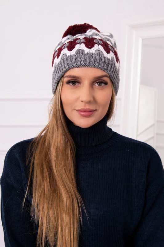 Dámská čepice Laila K283 tmavě šedá+bílá+bordeaux UNI
