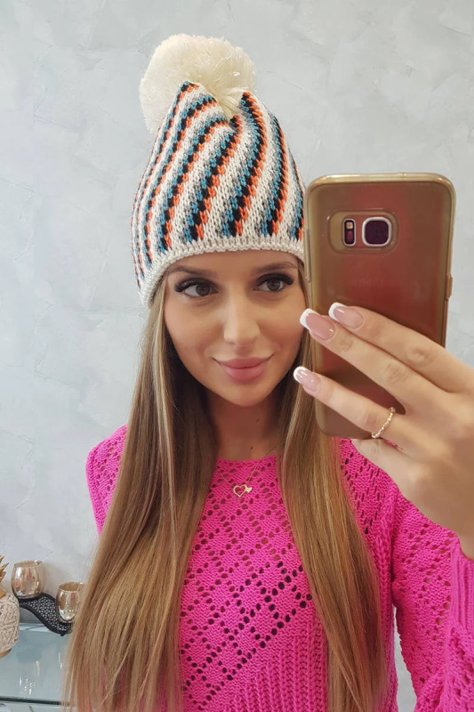 Dámská čepice s bambulí Hanna K328 ecru UNI