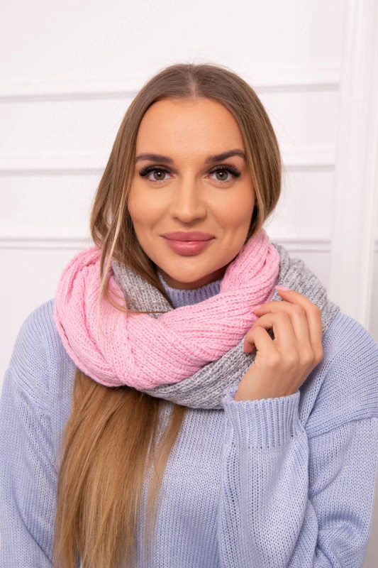 KN14 Dámský dvoubarevný snood světle růžová+šedá UNI