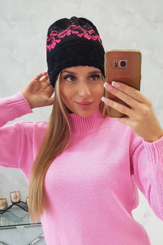 Dámská čepice Kira K374 black+pink UNI
