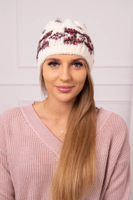 Dámská čepice Otylia K387 ecru+bordeaux UNI