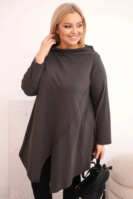 Kesi Dámská asymetrická blůza ART25233 Plus Size s ohrnovacími rukávy Barva: Šedá - tmavě, Velikost: UNI