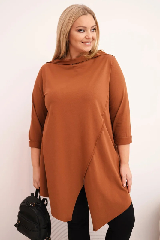 Kesi Dámská asymetrická blůza ART25233 Plus Size s ohrnovacími rukávy Barva: Tělová, Velikost: UNI