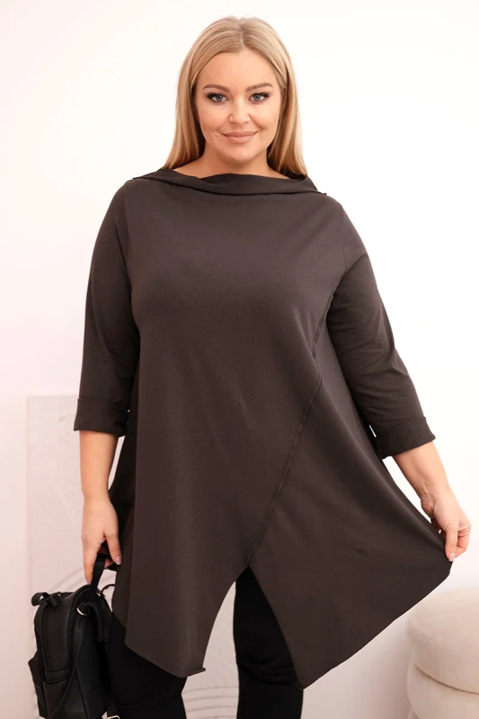 Asymetrická halenka Plus Size s ohrnutými rukávy